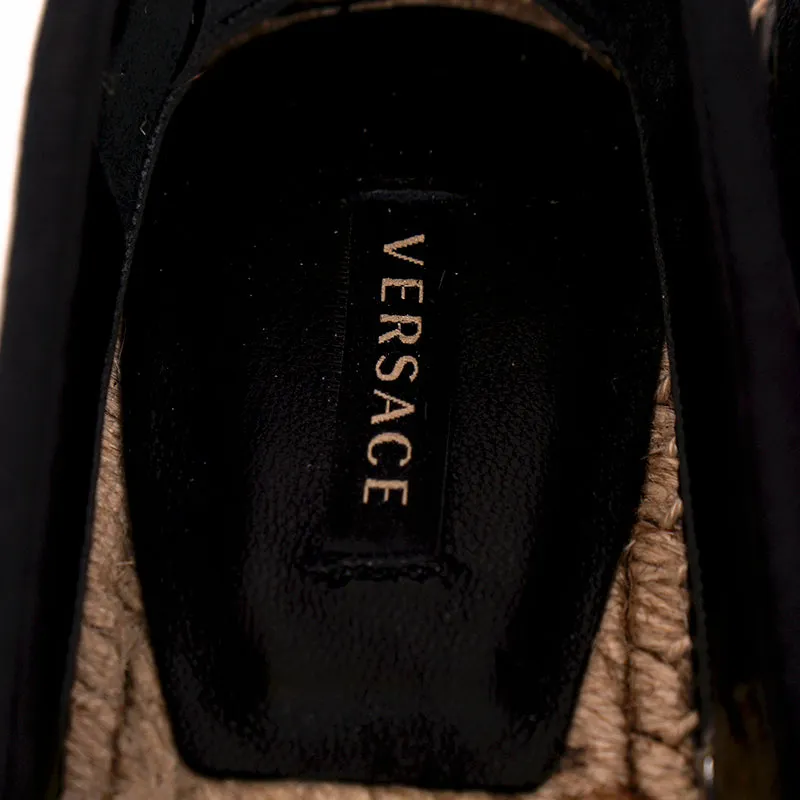 37 NEW $525 VERSACE Black Canvas LA MEDUSA LOGO Espadrille SUMMER FLATS NIB US 7