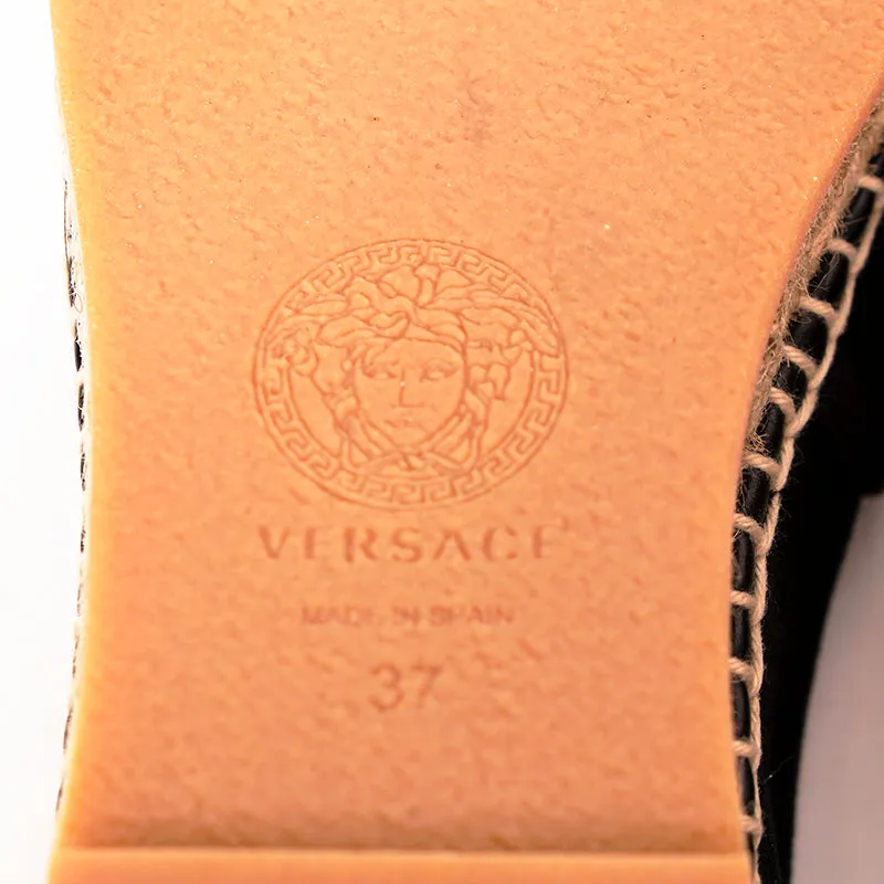 37 NEW $525 VERSACE Black Canvas LA MEDUSA LOGO Espadrille SUMMER FLATS NIB US 7