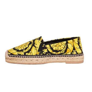 37/38 NEW $550 VERSACE Black Yellow CLASSIC ST BAROCCO LOGO Espadrille SUMMER FLATS