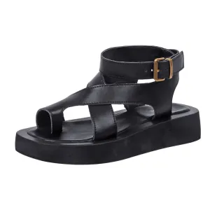 AIYUQI Sandals Women Genuine Leather  Summer New Clip Toe Sandals Ladies Roman Women Shoes Muffin Sandals