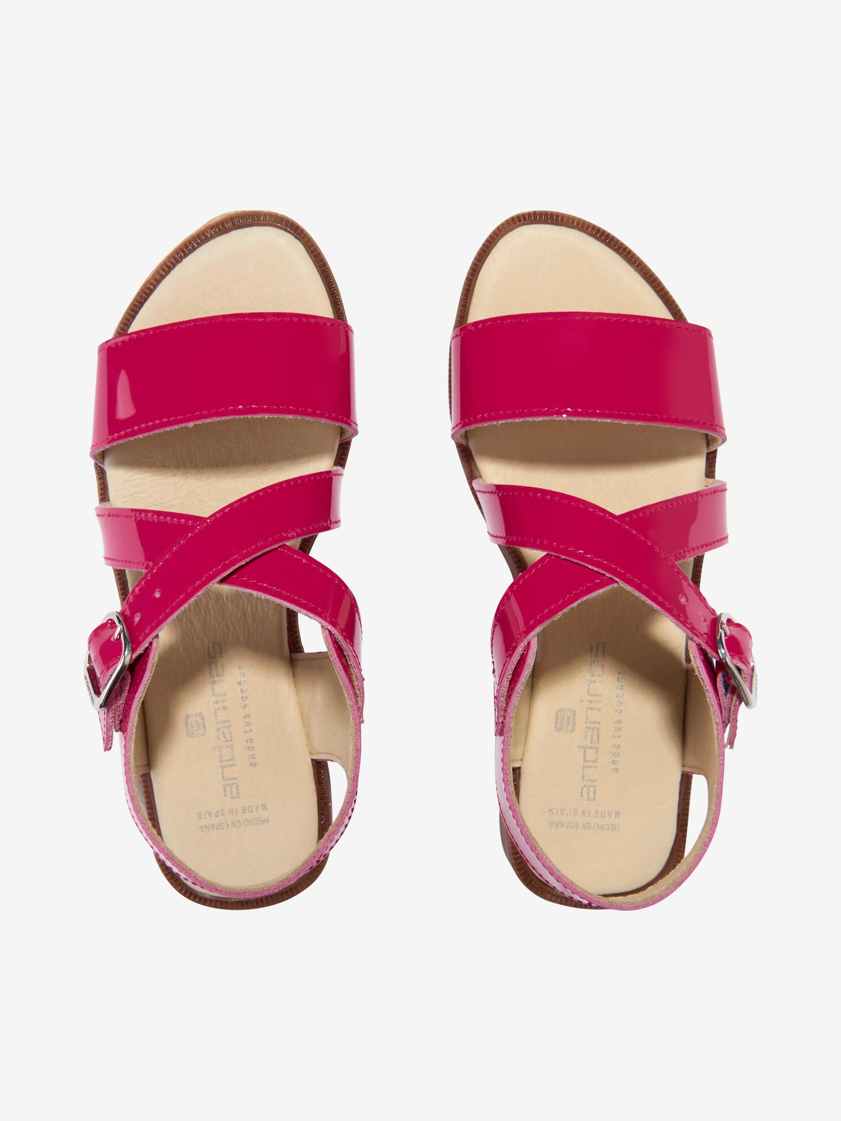 Andanines Girls Patent Leather Cross Over Strap Sandals in Pink