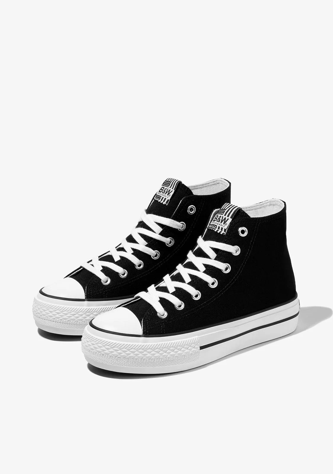 B&W Black Platform Hi-Top Basic Sneakers