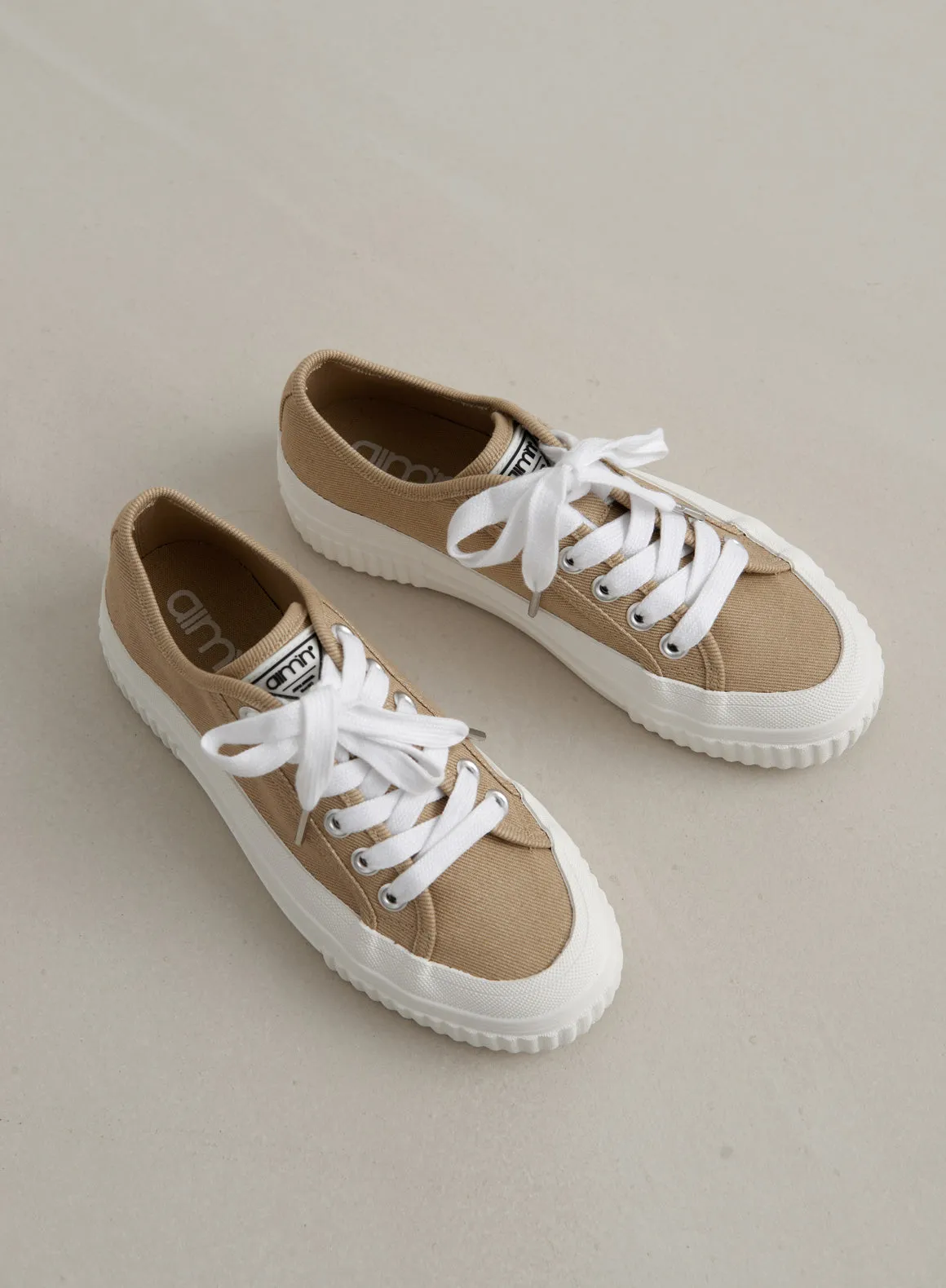 Beige Cotton Canvas Sneakers