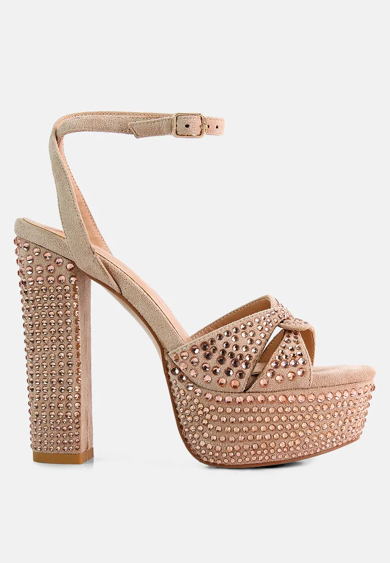 Bellini Heat-Set Diamante High Block Heel Sandals