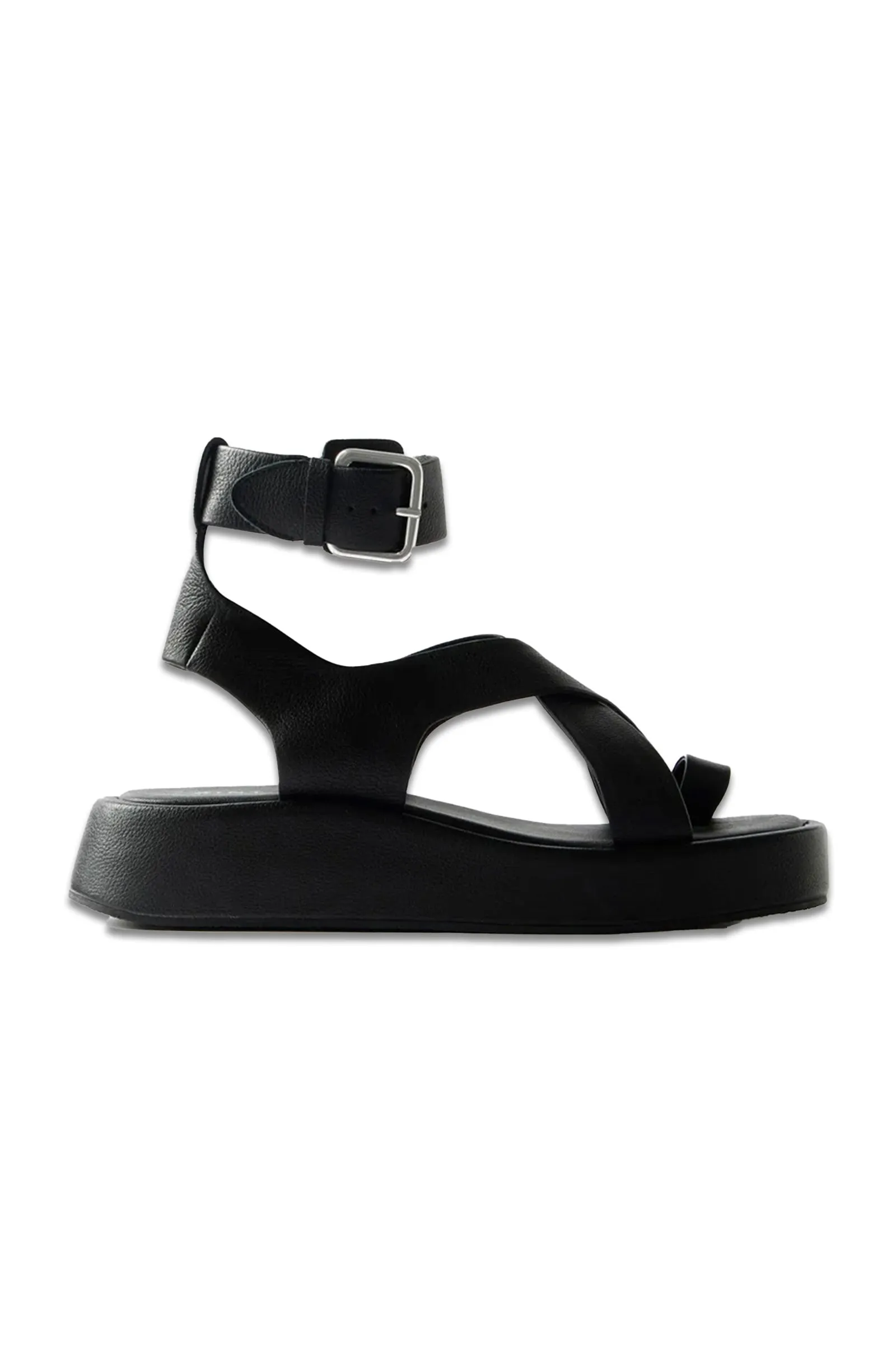 Black Leather Chunky Platform Sandals