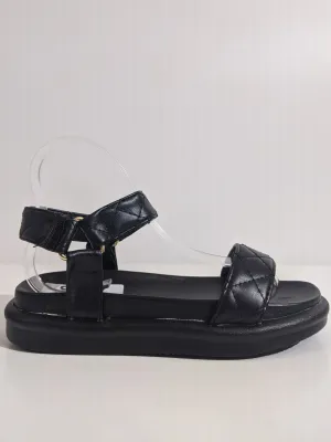 Black Quilted Velcro Strap Chunky Platform Sandal