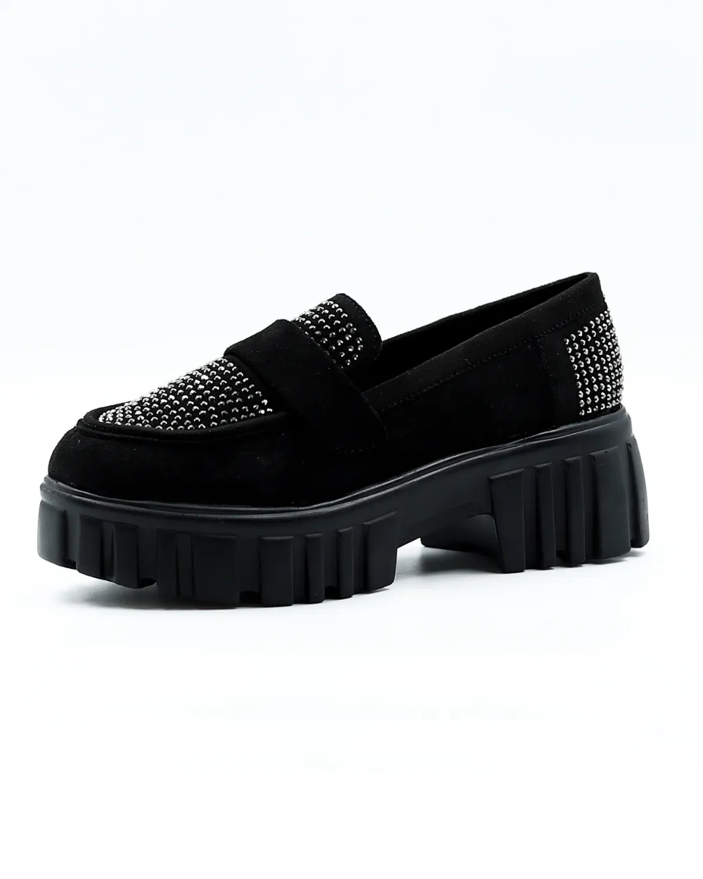 Black Slip-on Suede Embellished Loafer