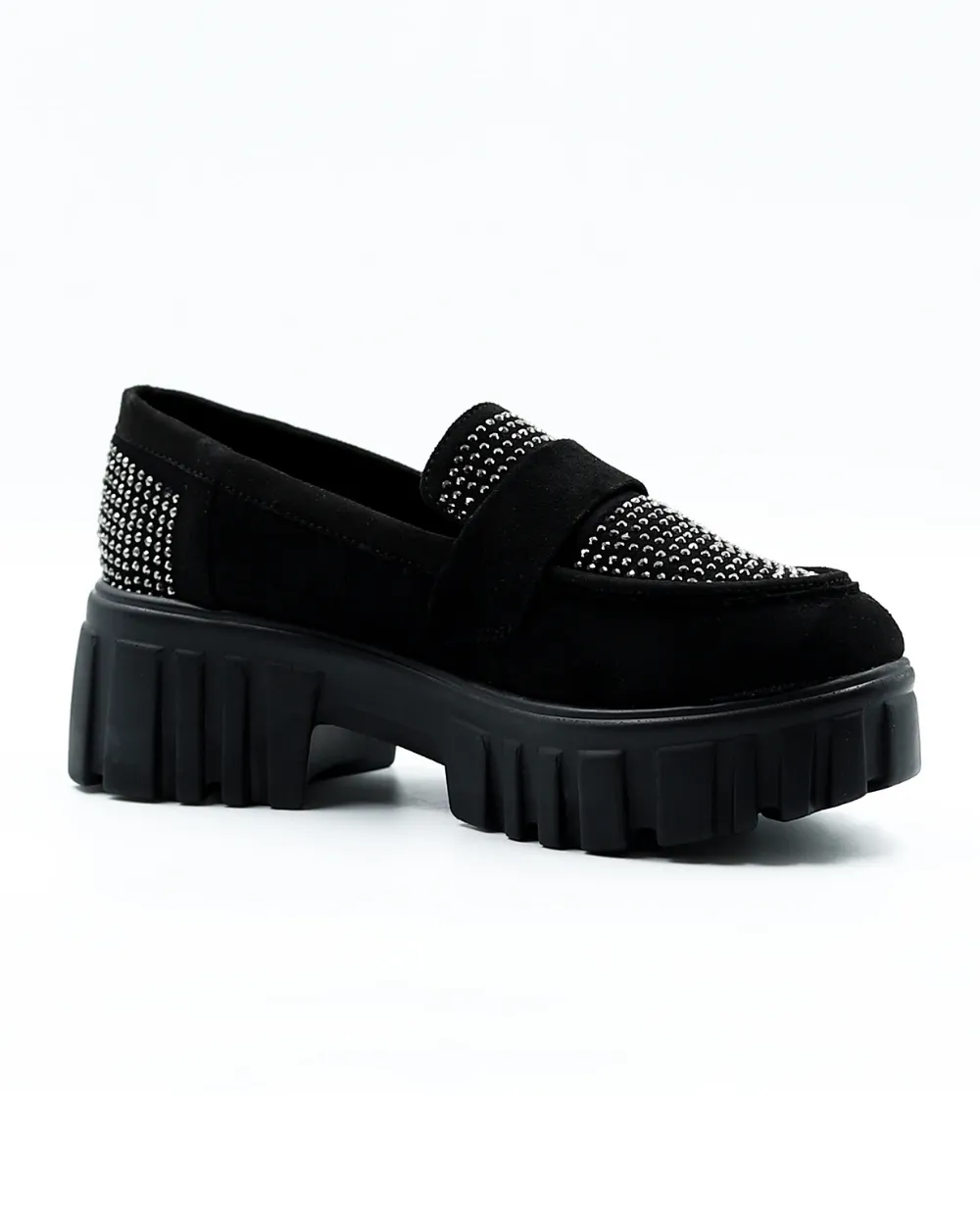 Black Slip-on Suede Embellished Loafer