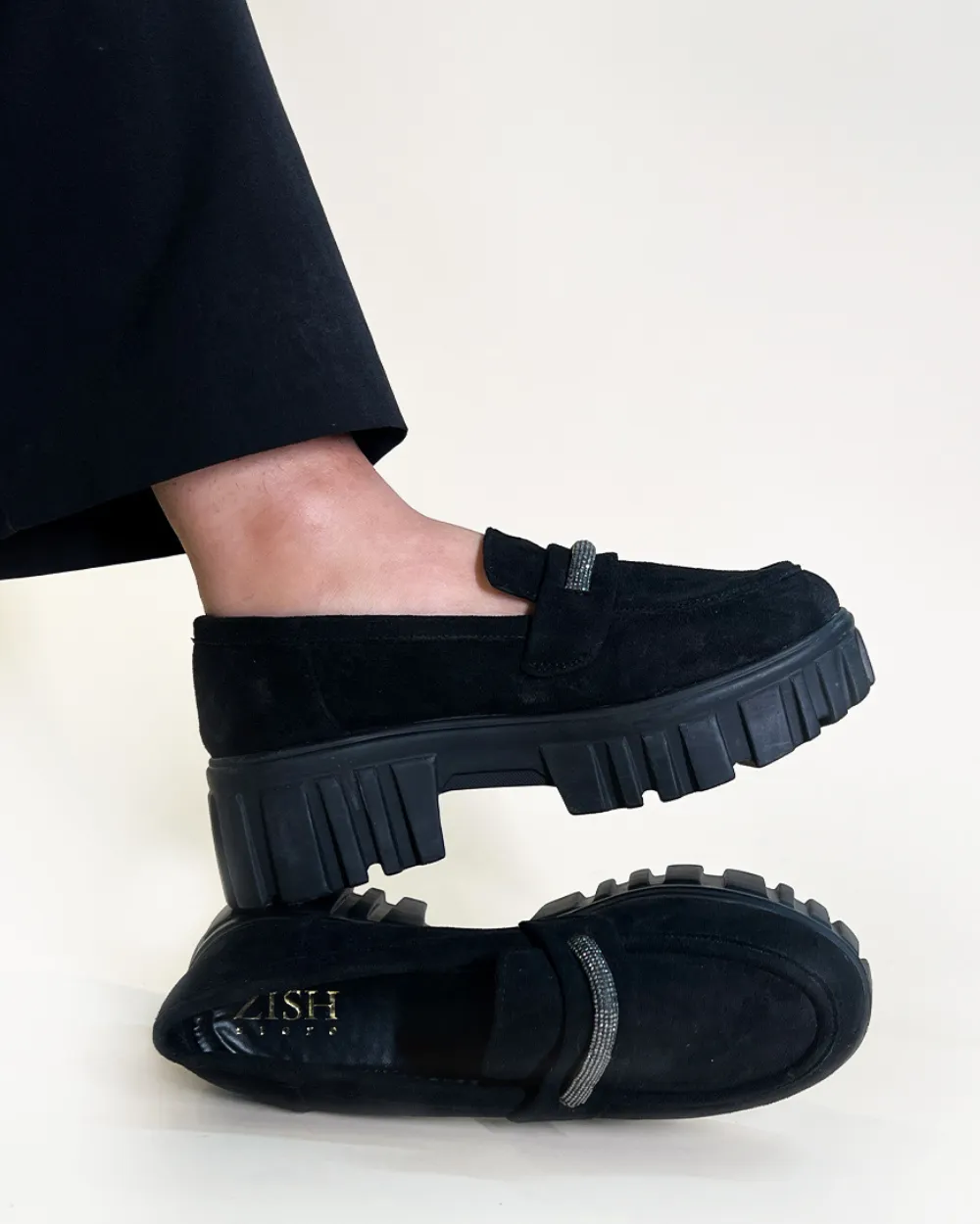 Black Slip-on Suede Rhine Strap Loafer