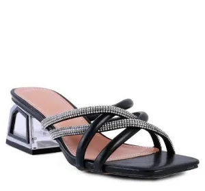 Block Parisian Cut Out Heel Diamante Sandals