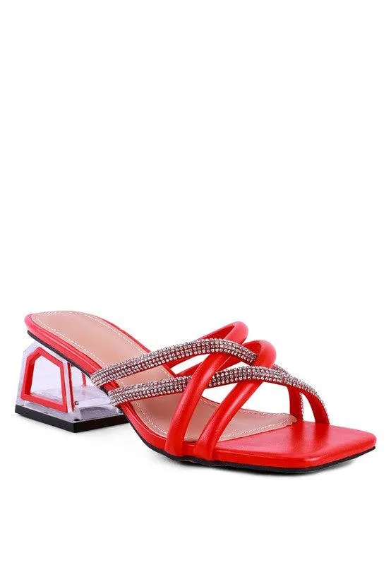 Block Parisian Cut Out Heel Diamante Sandals