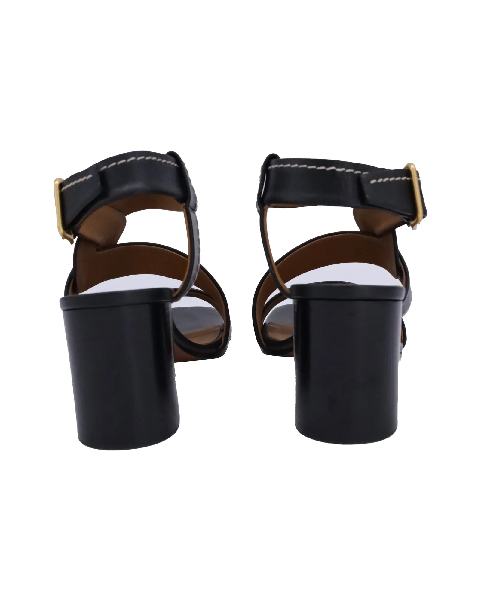 Chloe Candice Topstitch Block-heel Sandals in Black Leather