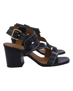 Chloe Candice Topstitch Block-heel Sandals in Black Leather