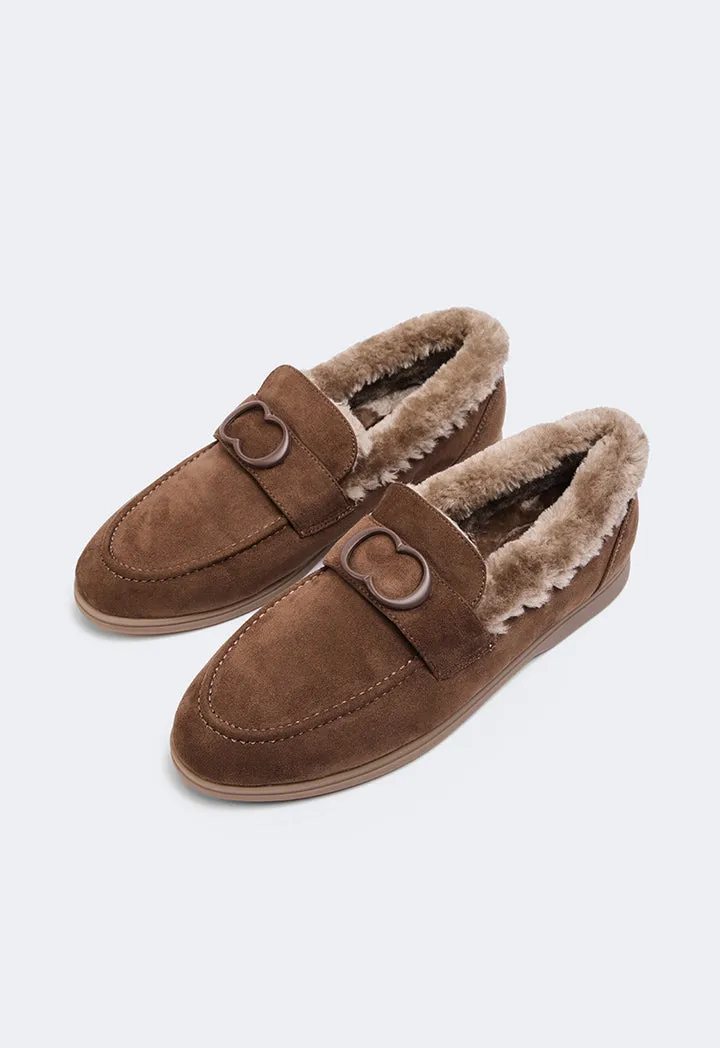 Choice Shearling Detailed Suede Loafers Brown