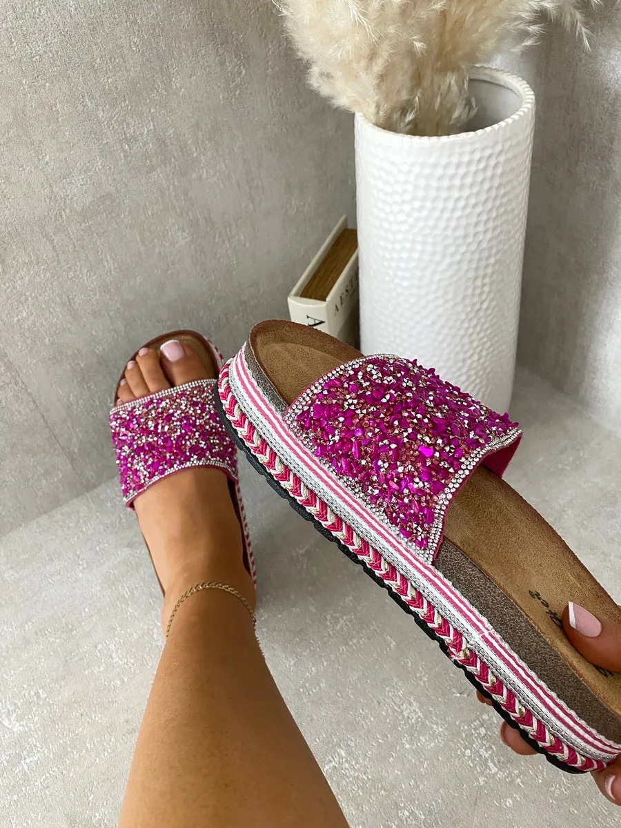 Chunky Embellished Stone Platform Sandals