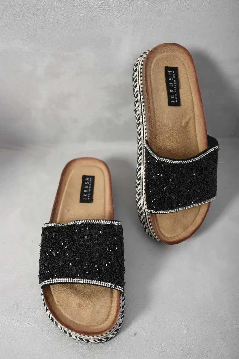 Chunky Embellished Stone Platform Sandals