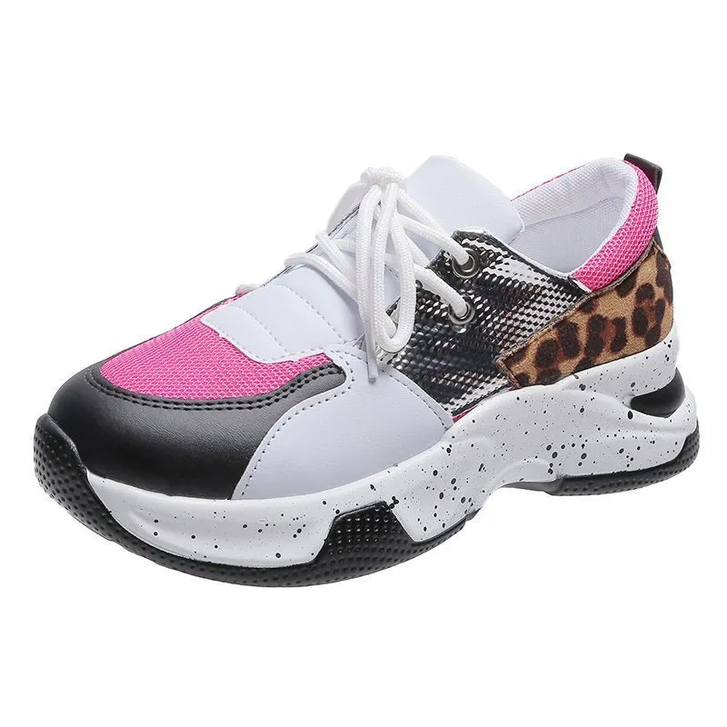 elveswallet Leopard Mesh Breathable Color Patchwork Sneakers