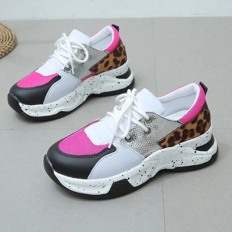 elveswallet Leopard Mesh Breathable Color Patchwork Sneakers