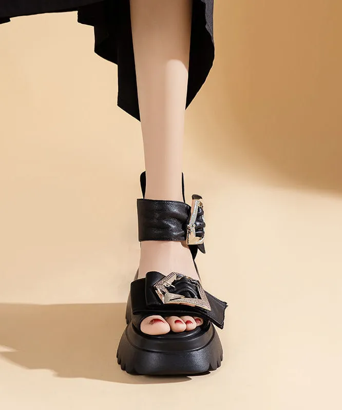 Fashion Black Zippered Sandals Buckle Strap Chunky Sandals LY4367