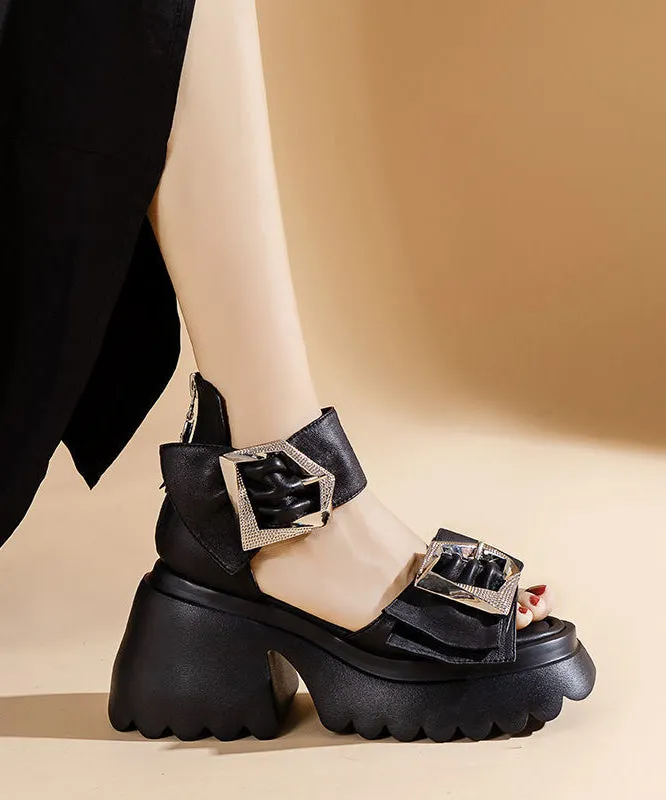 Fashion Black Zippered Sandals Buckle Strap Chunky Sandals LY4367