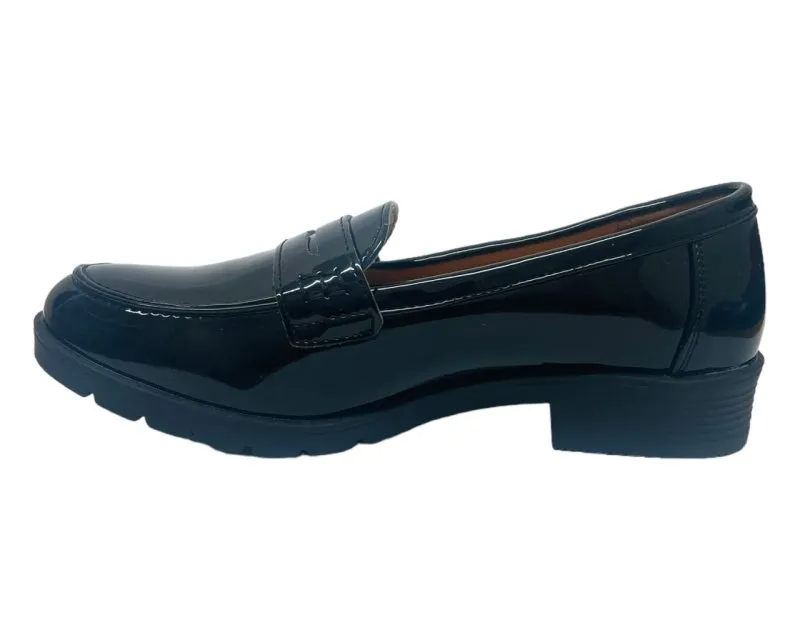 Faux Patent Leather Slip On Loafers Shoes