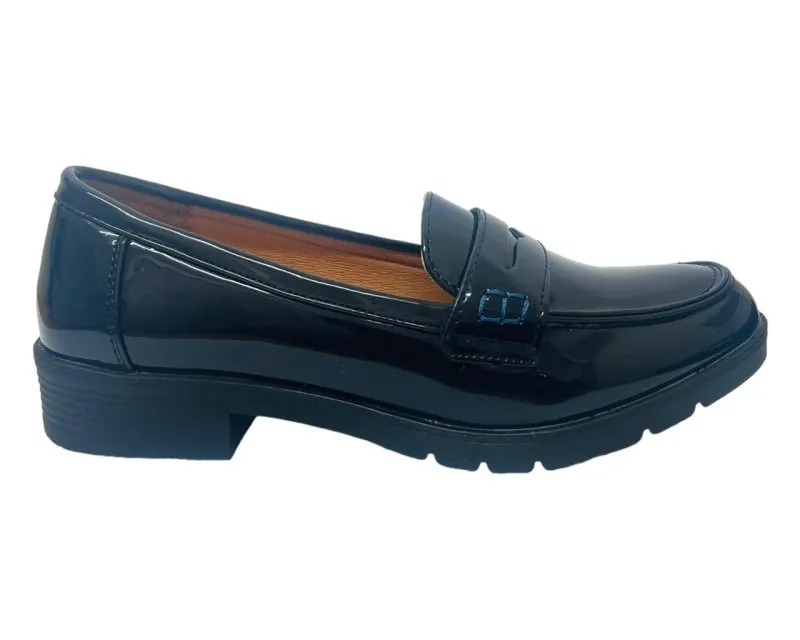 Faux Patent Leather Slip On Loafers Shoes