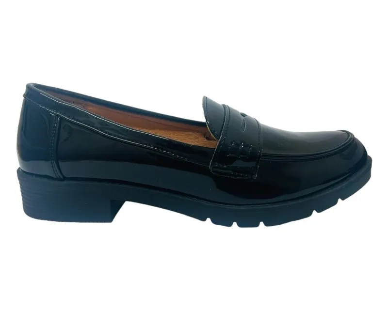 Faux Patent Leather Slip On Loafers Shoes