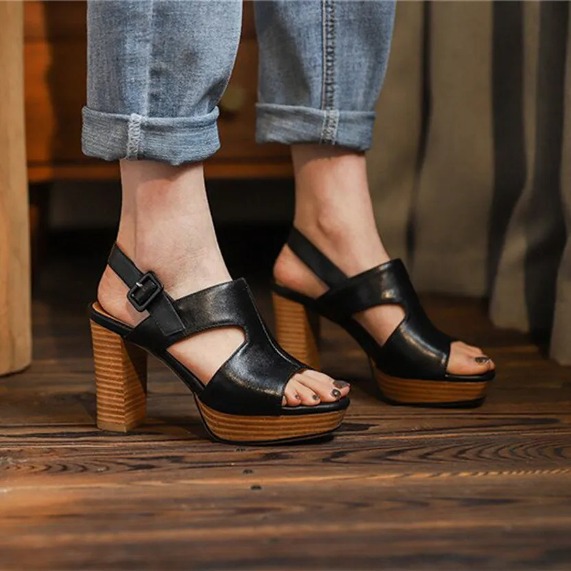 Funki Buys | Shoes | Women's Real Leather Block Heel Sandals