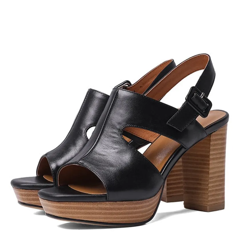 Funki Buys | Shoes | Women's Real Leather Block Heel Sandals