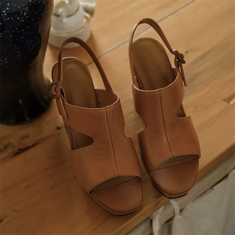 Funki Buys | Shoes | Women's Real Leather Block Heel Sandals