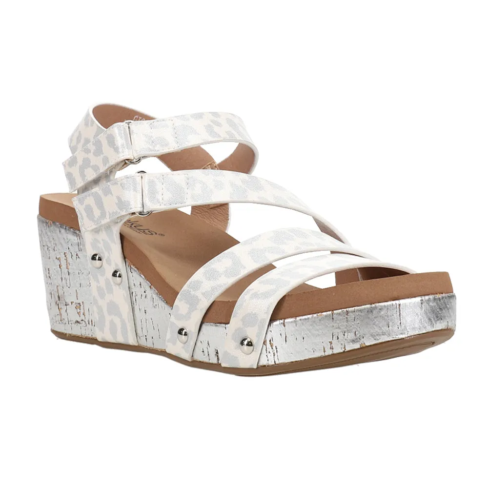 Giggle Leopard Print Studded Wedge Sandals