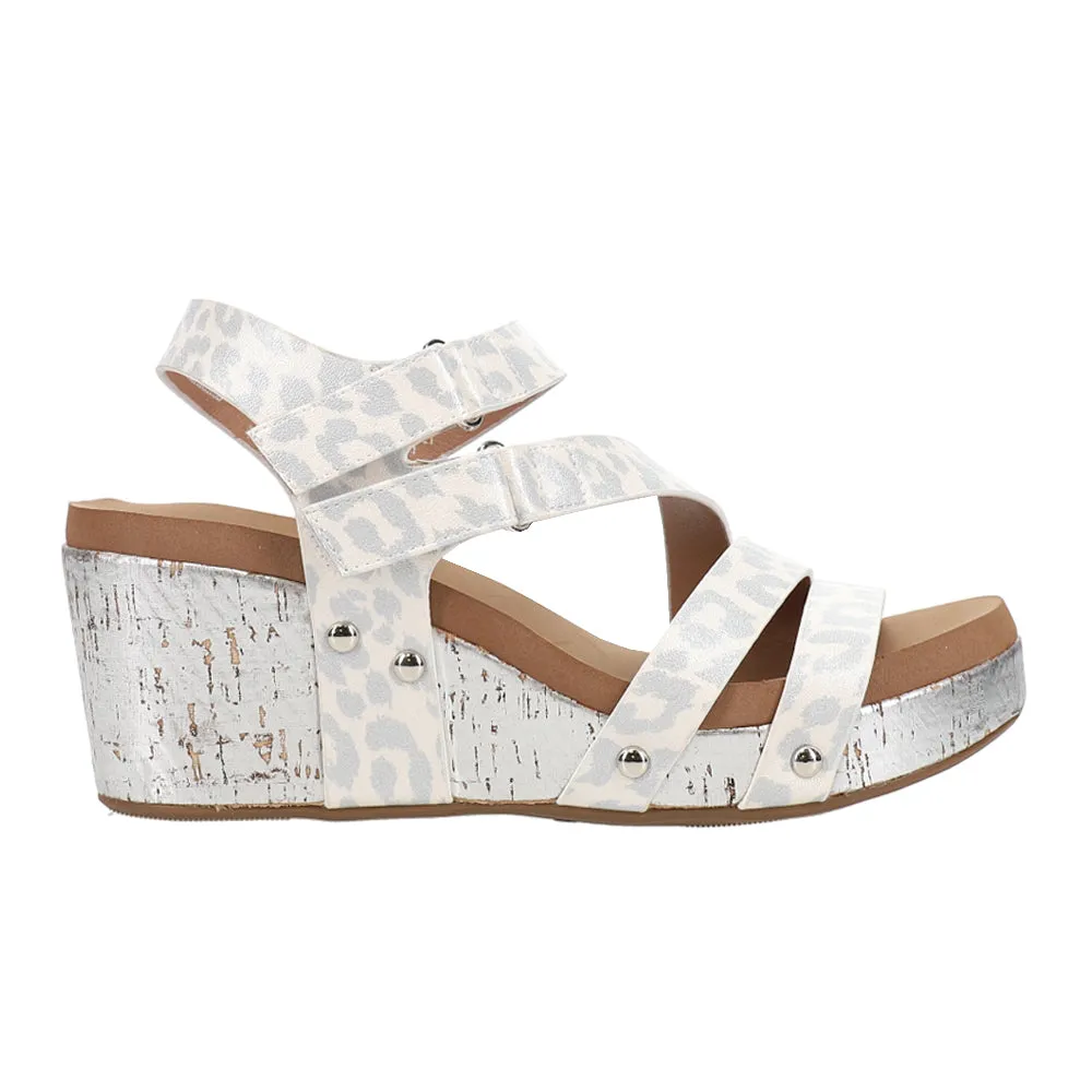 Giggle Leopard Print Studded Wedge Sandals