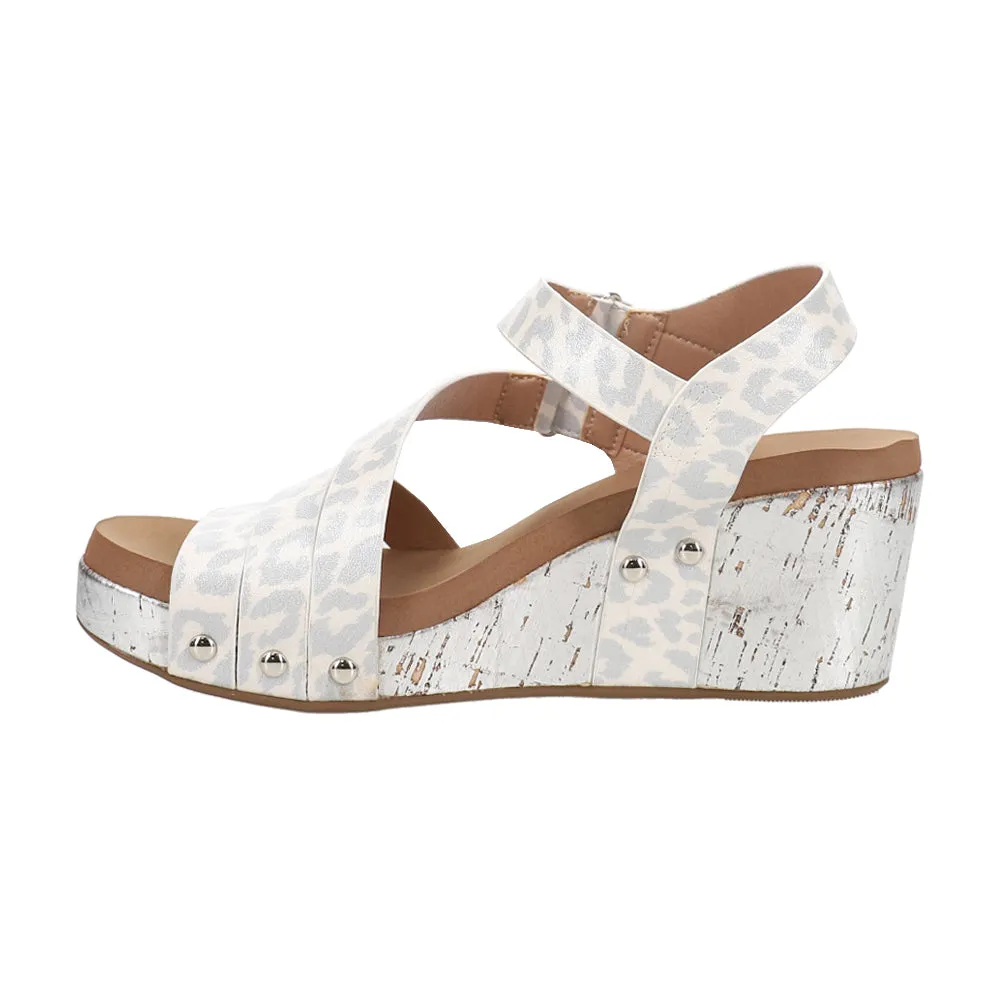 Giggle Leopard Print Studded Wedge Sandals