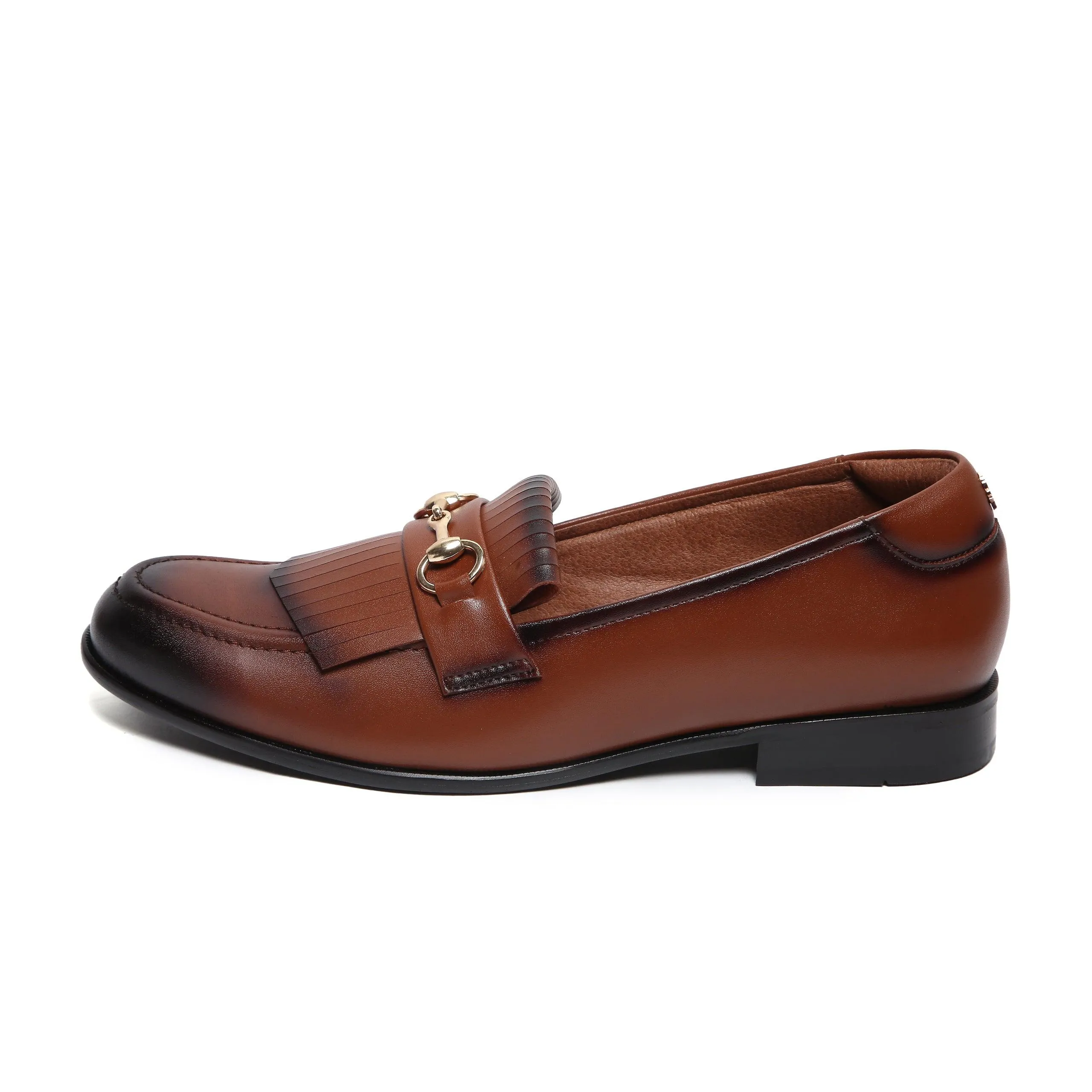 GUSTOSO LIGHT TAN | GOLDEN HORSEBIT FRINGE SLIP-ON