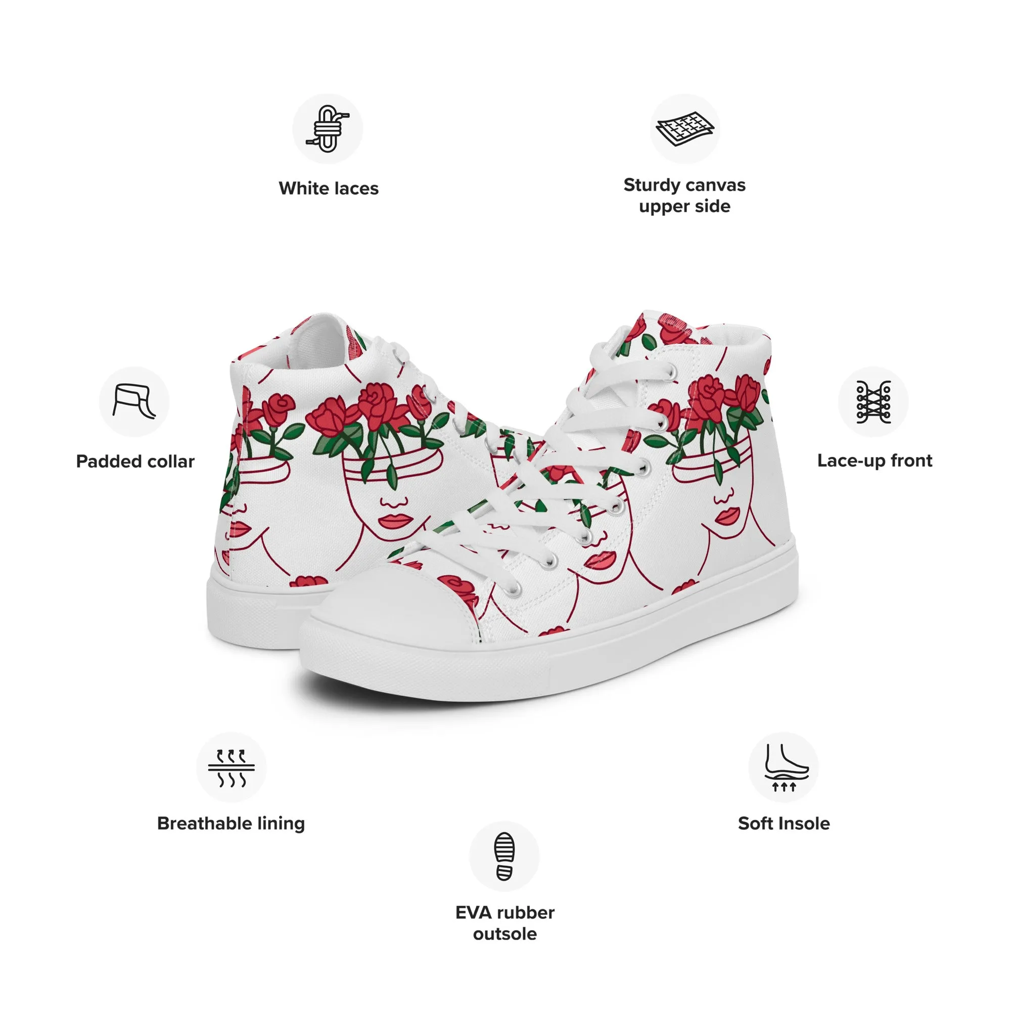 High Top Sneaker Women with Abstract Red Rose - Amelia