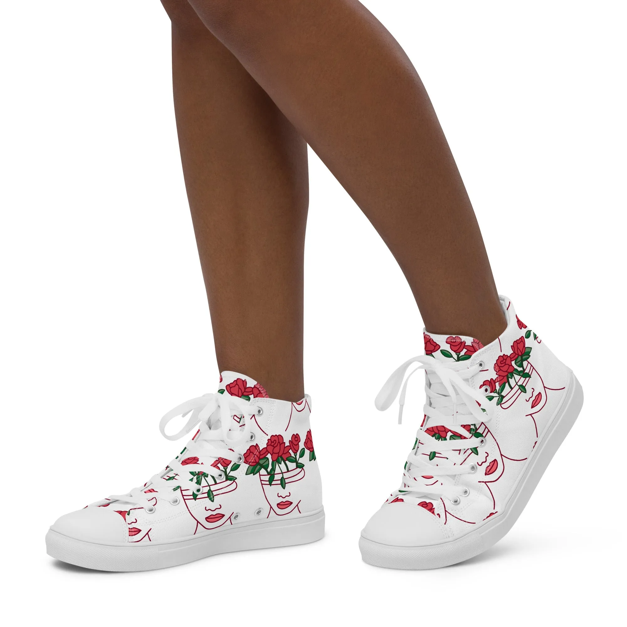 High Top Sneaker Women with Abstract Red Rose - Amelia