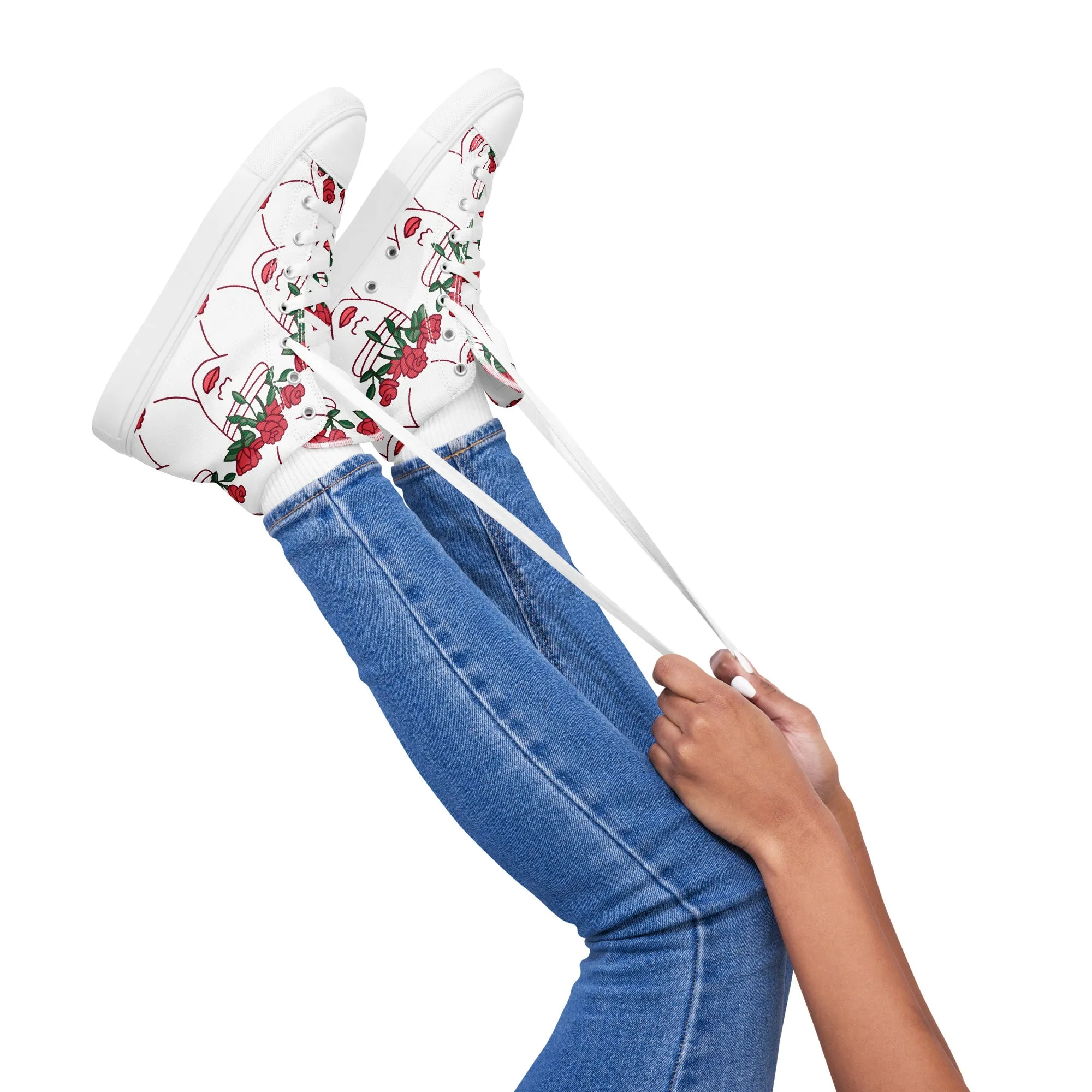 High Top Sneaker Women with Abstract Red Rose - Amelia