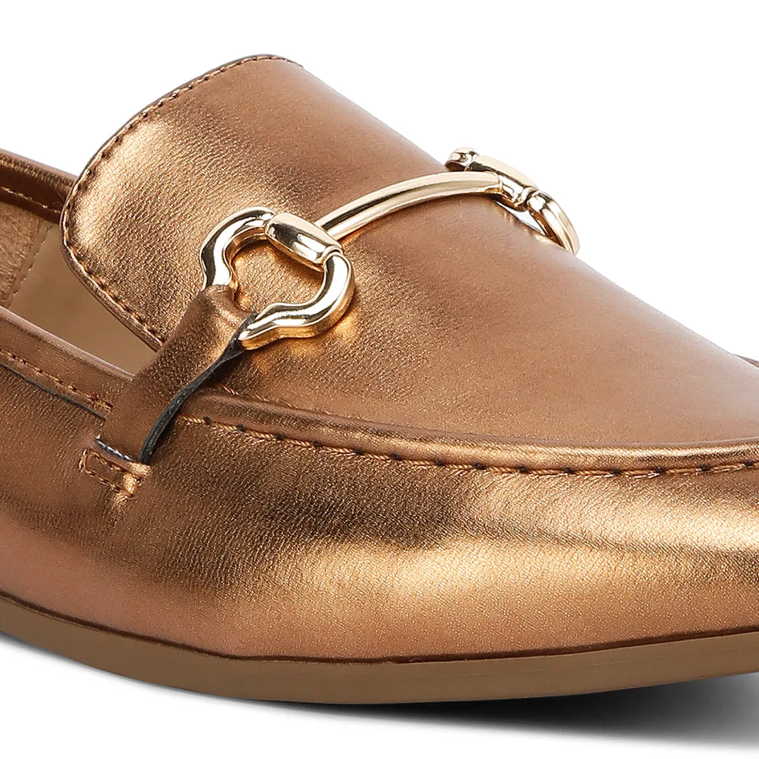 Ichiro Metallic PU Horsebit Detail Loafers