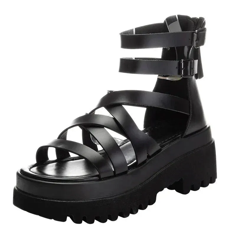 Joskaa 2024 New Leather Platform Chunky Sandals