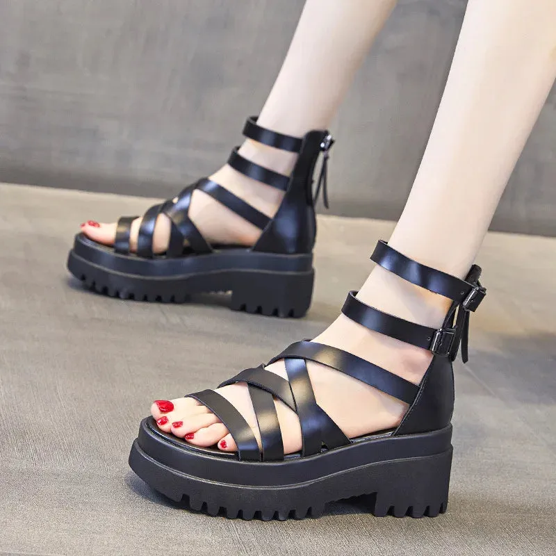 Joskaa 2024 New Leather Platform Chunky Sandals