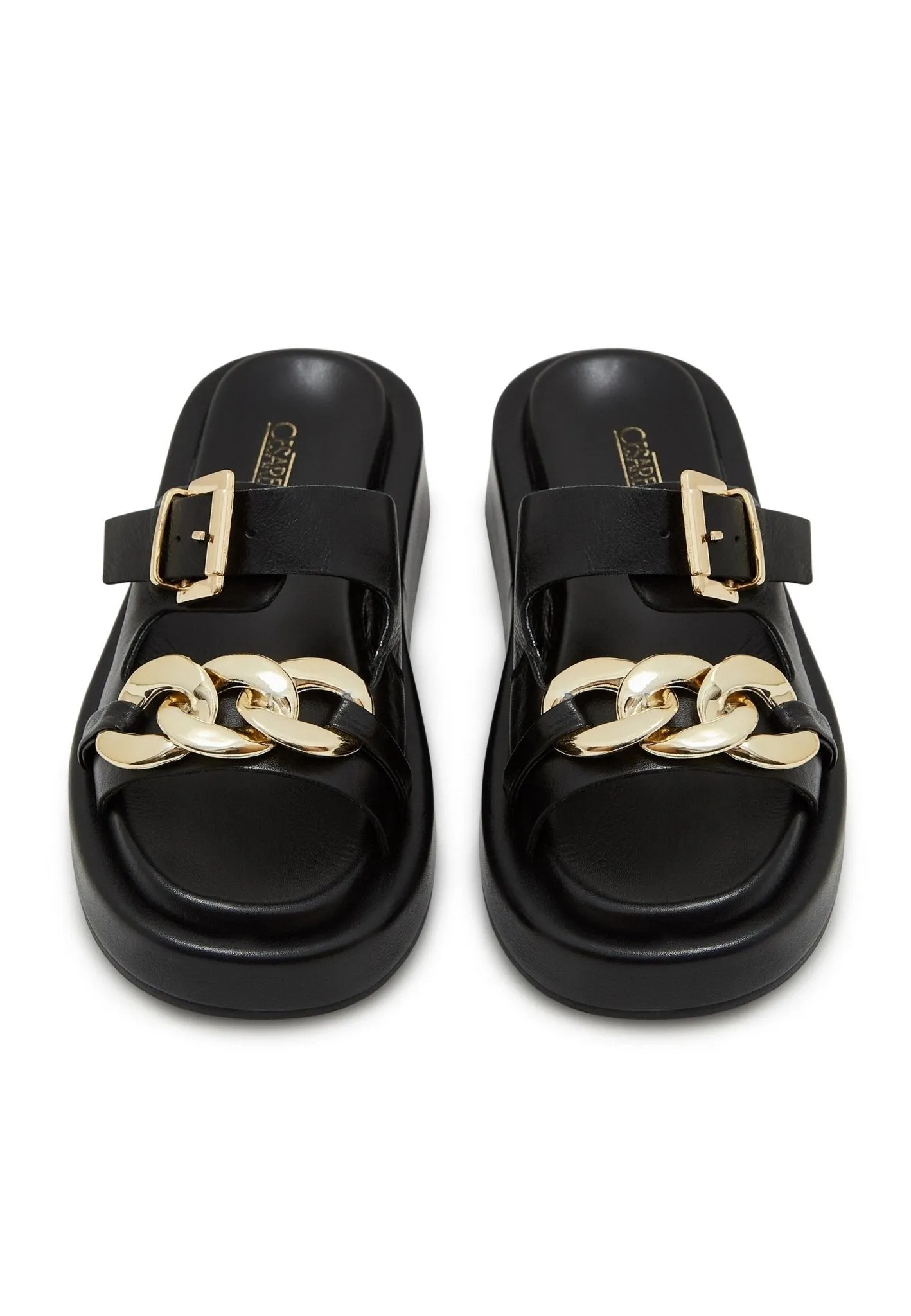 Leather Chain Sandals - Black