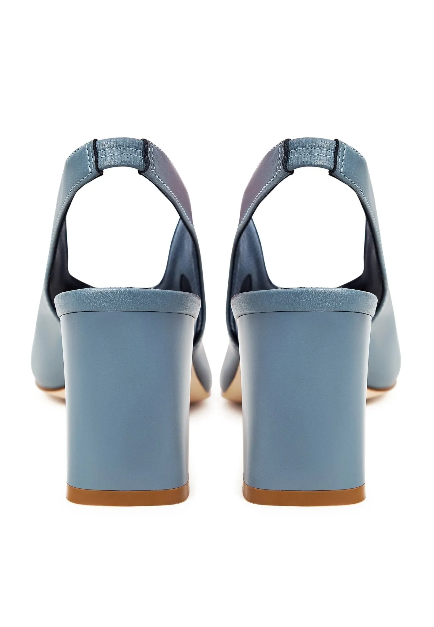 Leather Classic Block Heel Sandals - Blue