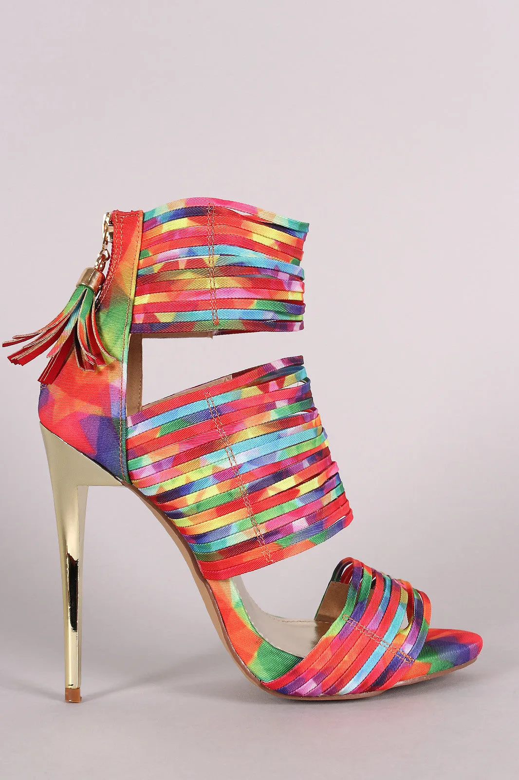 Liliana Kaleidoscope Print Strappy Tassel Stiletto Heel