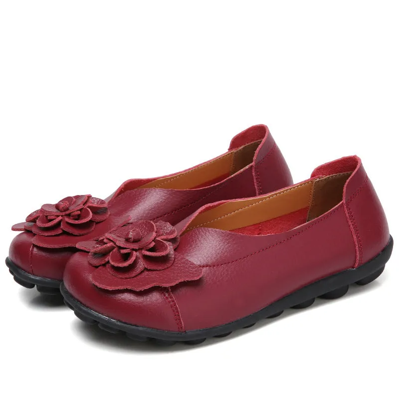 Mom's retro flower decor slip on loafers low heel casual shoes