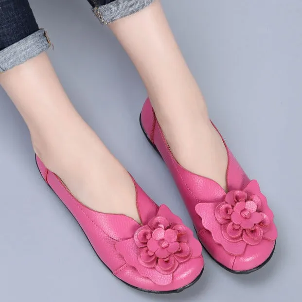 Mom's retro flower decor slip on loafers low heel casual shoes