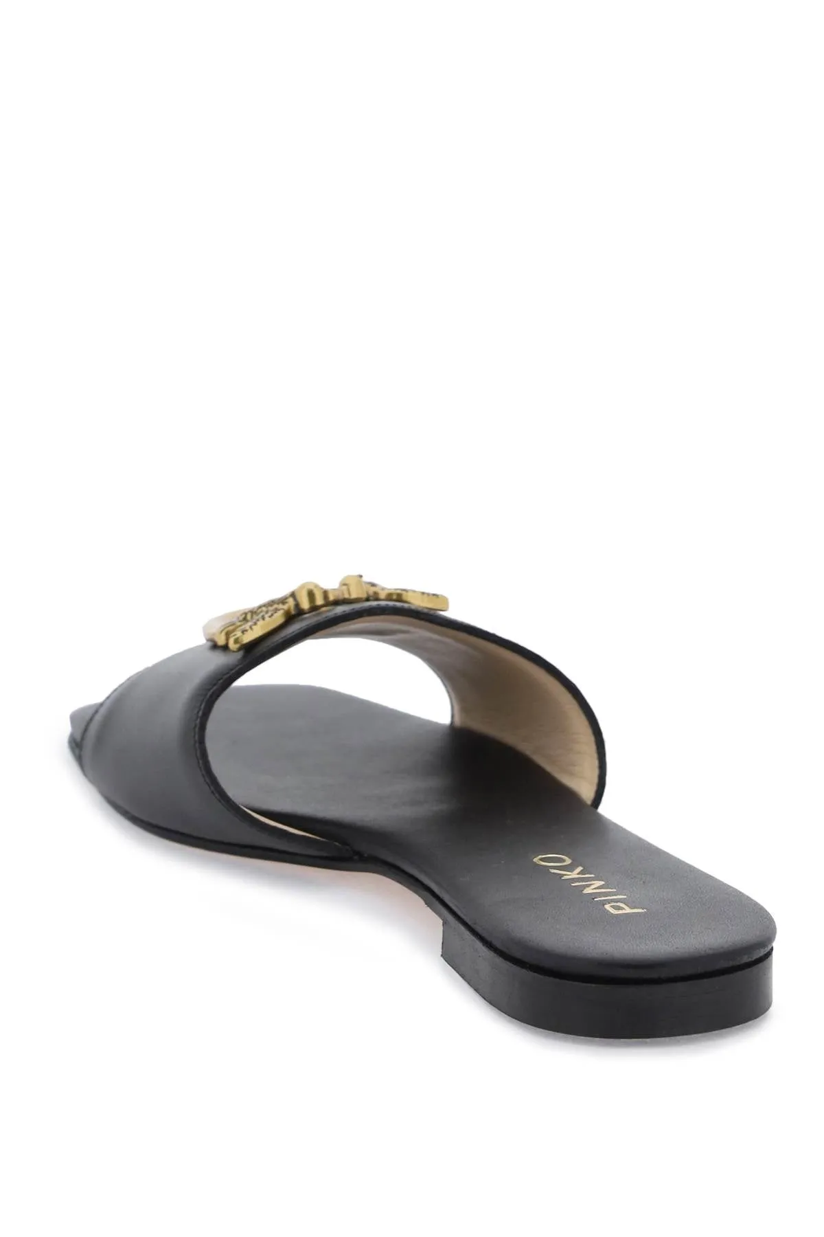 Pinko Love Birds Leather Slides Black