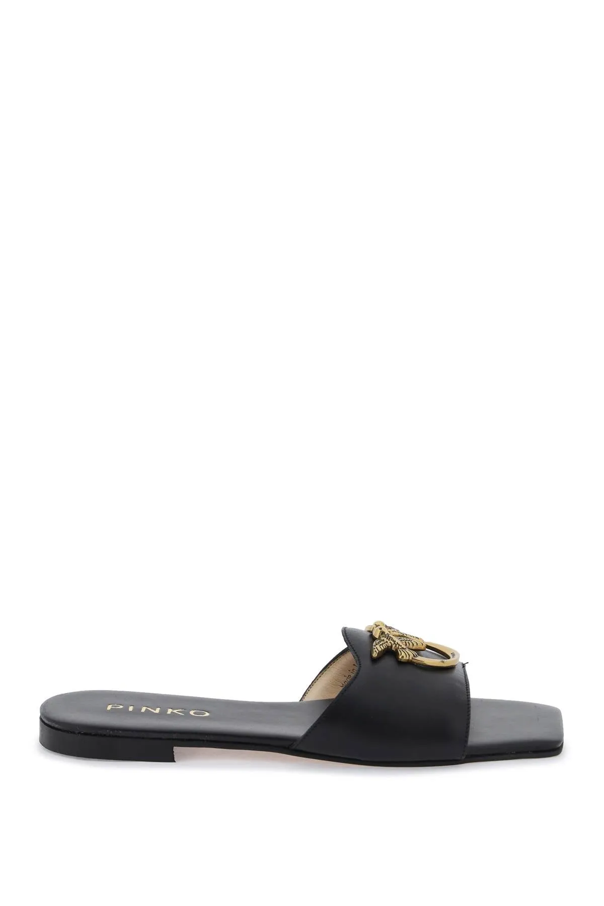 Pinko Love Birds Leather Slides Black