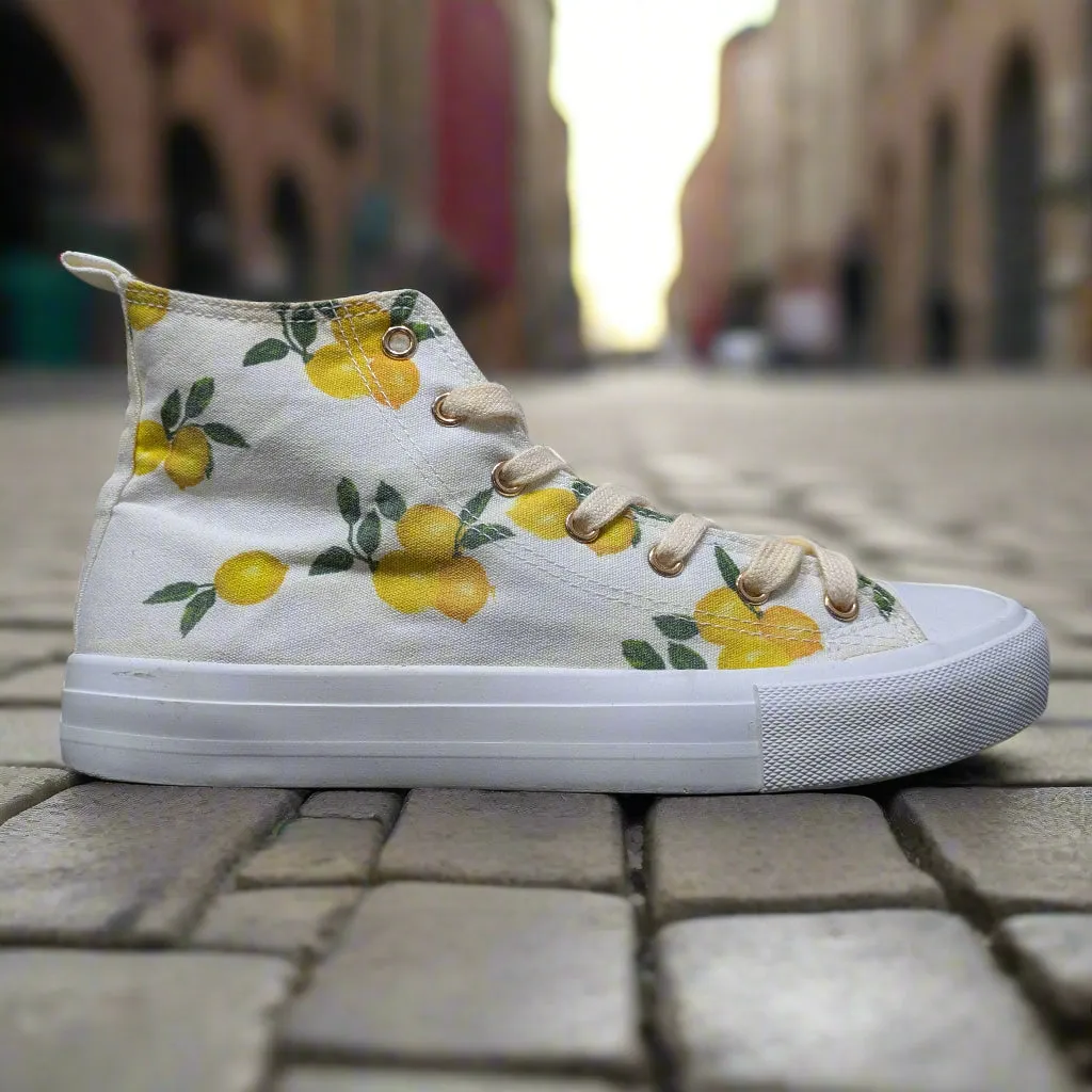 Primark Women's Lemon Print Canvas High Top Sneakers Size UK 6 / EU 39 / US 8