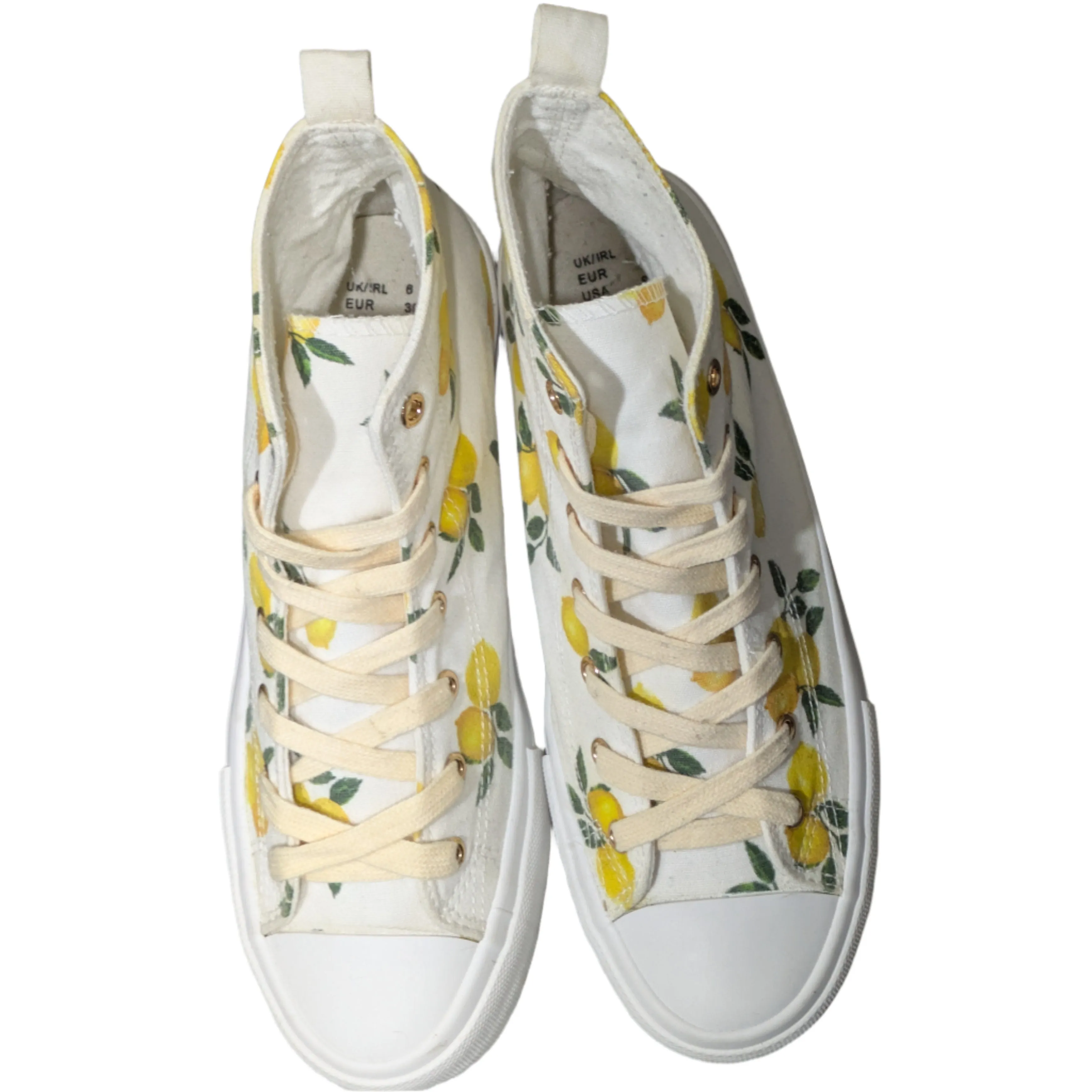 Primark Women's Lemon Print Canvas High Top Sneakers Size UK 6 / EU 39 / US 8