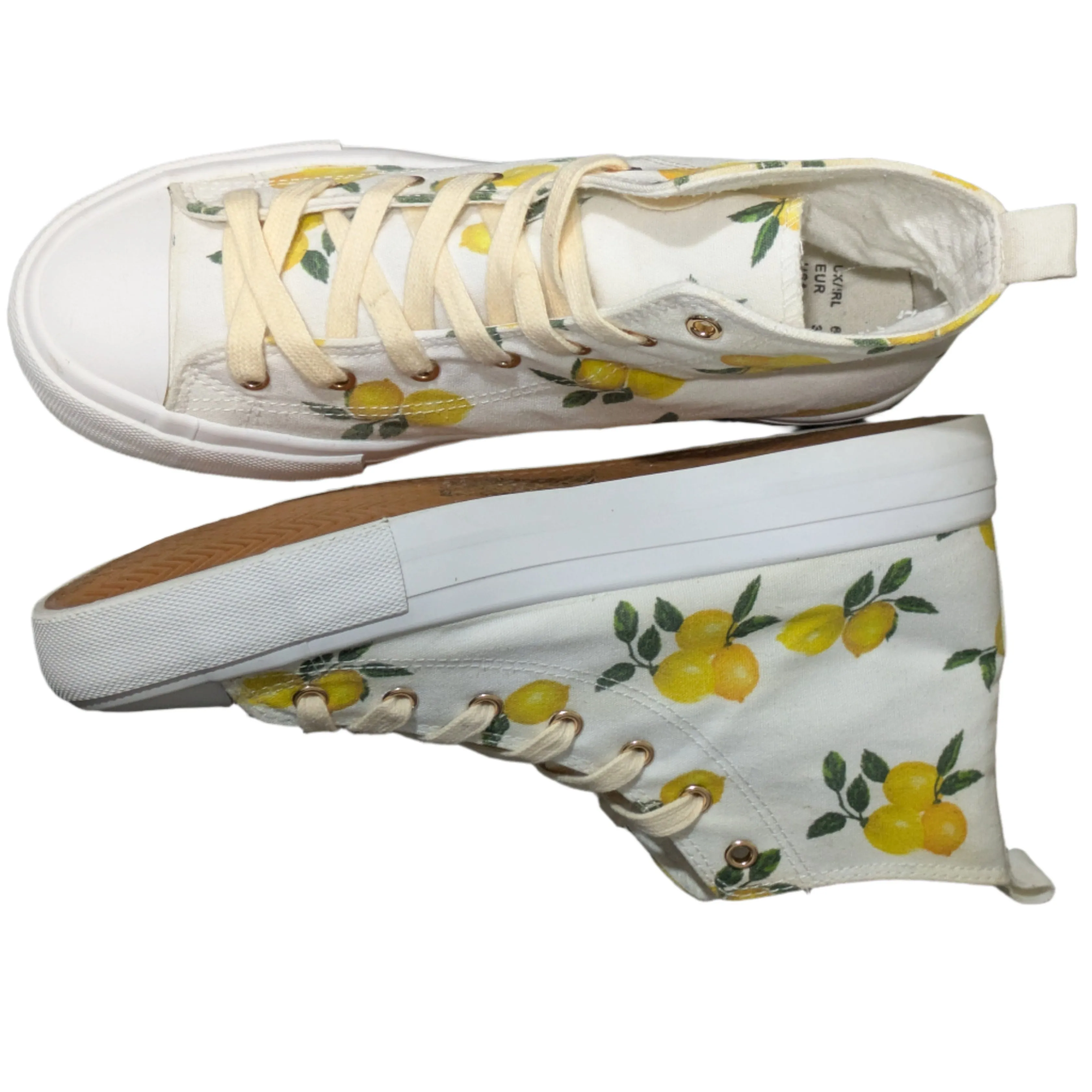 Primark Women's Lemon Print Canvas High Top Sneakers Size UK 6 / EU 39 / US 8